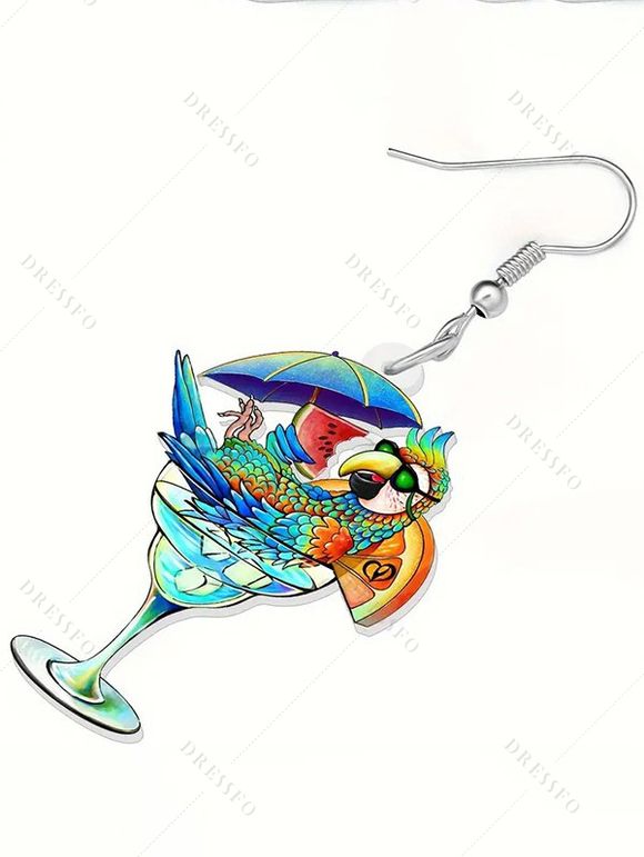 Boucles D'Oreilles Pendantes Motif Perroquet en Acrylique pour Cocktail et Plage - multicolor B 