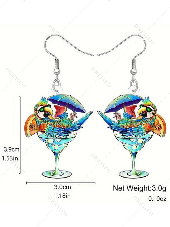 Boucles D'Oreilles Pendantes Motif Perroquet en Acrylique pour Cocktail et Plage - multicolor B 