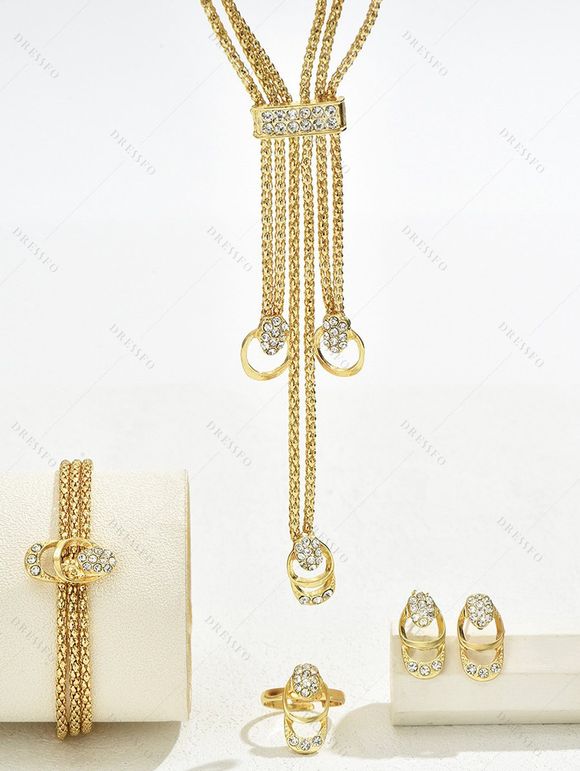 4 Pièces Ensemble de Boucles D'Oreilles Collier et Bracelet à Plusieurs Branches en Strass Motif Accessoires pour Femmes - d'or 