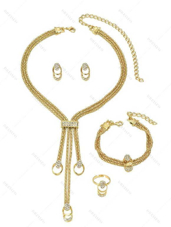 4 Pièces Ensemble de Boucles D'Oreilles Collier et Bracelet à Plusieurs Branches en Strass Motif Accessoires pour Femmes - d'or 