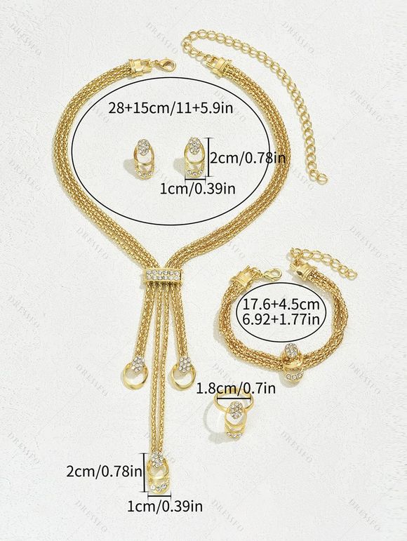 4 Pièces Ensemble de Boucles D'Oreilles Collier et Bracelet à Plusieurs Branches en Strass Motif Accessoires pour Femmes - d'or 