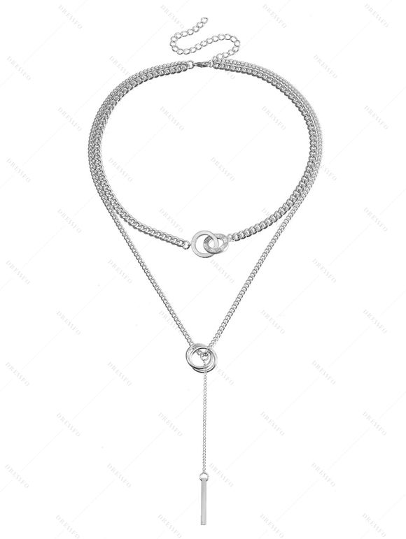 Collier Branché à Double Couches avec Strass - Argent 