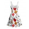 Allover Floral Leaf Pattern Ruched Bust Belt Dress Sweetheart Neck Empire Waist A Line Mini Vacation Dress - WHITE XXL | US 14