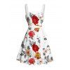 Allover Floral Leaf Pattern Ruched Bust Belt Dress Sweetheart Neck Empire Waist A Line Mini Vacation Dress - WHITE XXL | US 14