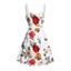 Allover Floral Leaf Pattern Ruched Bust Belt Dress Sweetheart Neck Empire Waist A Line Mini Vacation Dress - WHITE XXL | US 14
