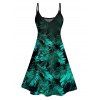 Allover Tropical Leaf Pattern Vacation Dress Spaghetti Strap V Neck A Line Mini Tank Dress - GREEN XXL | US 14