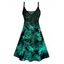 Allover Tropical Leaf Pattern Vacation Dress Spaghetti Strap V Neck A Line Mini Tank Dress - GREEN XXL | US 14