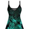 Allover Tropical Leaf Pattern Vacation Dress Spaghetti Strap V Neck A Line Mini Tank Dress - GREEN XXL | US 14