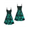 Allover Tropical Leaf Pattern Vacation Dress Spaghetti Strap V Neck A Line Mini Tank Dress - GREEN XXL | US 14