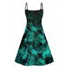 Allover Tropical Leaf Pattern Vacation Dress Spaghetti Strap V Neck A Line Mini Tank Dress - GREEN XXL | US 14