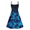Allover Tropical Leaf Pattern Vacation Dress Spaghetti Strap V Neck A Line Mini Tank Dress - BLUE S | US 4