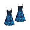 Allover Tropical Leaf Pattern Vacation Dress Spaghetti Strap V Neck A Line Mini Tank Dress - BLUE S | US 4