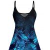 Allover Tropical Leaf Pattern Vacation Dress Spaghetti Strap V Neck A Line Mini Tank Dress - BLUE S | US 4