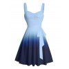 Casual Couple Outfit Ombre Ruched Bust Belt Sweetheart Neck A Line Mini Dress and Roll Up Sleeve Shirt Matching Outfit - BLUE S | US 4