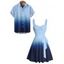 Casual Couple Outfit Ombre Ruched Bust Belt Sweetheart Neck A Line Mini Dress and Roll Up Sleeve Shirt Matching Outfit - Pourpre S | US 4