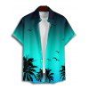 Vacation Couple Outfit Ombre Coconut Tree Seagulls Pattern Spaghetti Strap V Neck A Line Mini Tank Dress and Roll Up Sleeve Shirt Beach Matching Outfit - Vert S | US 4