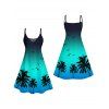 Vacation Couple Outfit Ombre Coconut Tree Seagulls Pattern Spaghetti Strap V Neck A Line Mini Tank Dress and Roll Up Sleeve Shirt Beach Matching Outfit - Vert S | US 4