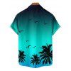 Vacation Couple Outfit Ombre Coconut Tree Seagulls Pattern Spaghetti Strap V Neck A Line Mini Tank Dress and Roll Up Sleeve Shirt Beach Matching Outfit - Vert S | US 4