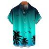 Vacation Couple Outfit Ombre Coconut Tree Seagulls Pattern Spaghetti Strap V Neck A Line Mini Tank Dress and Roll Up Sleeve Shirt Beach Matching Outfit - Vert S | US 4