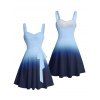Casual Couple Outfit Ombre Ruched Bust Belt Sweetheart Neck A Line Mini Dress and Roll Up Sleeve Shirt Matching Outfit - Bleu S | US 4
