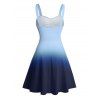 Casual Couple Outfit Ombre Ruched Bust Belt Sweetheart Neck A Line Mini Dress and Roll Up Sleeve Shirt Matching Outfit - Bleu S | US 4