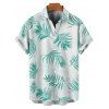 Men's Palm Tree Leaf Pattern Hawaii Shirt Button Up Roll Up Sleeve Vacation Shirt - GREEN L