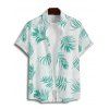 Men's Palm Tree Leaf Pattern Hawaii Shirt Button Up Roll Up Sleeve Vacation Shirt - GREEN L