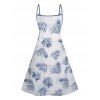 Vacation Couple Outfit Palm Tree Leaf Pattern Spaghetti Strap V Neck A Line Mini Tank Dress and Roll Up Sleeve Shirt Hawaii Matching Outfit - Bleu gris S | US 4