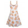 Mini-Robe Hawaïen Ligne A Motif de Feuille Palmier à Bretelle Fine à Col V - Orange XXXL | US 16