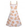 Mini-Robe Hawaïen Ligne A Motif de Feuille Palmier à Bretelle Fine à Col V - Orange XXXL | US 16