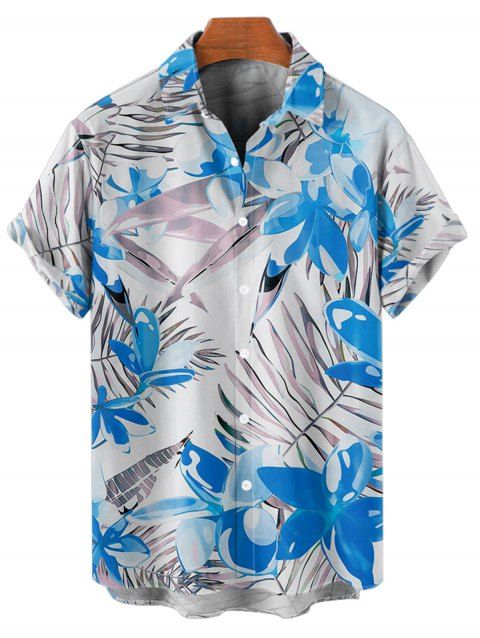 Men's Tropical Leaf Floral Print Vacation Shirt Roll Up Sleeve Button Up Beach Shirt