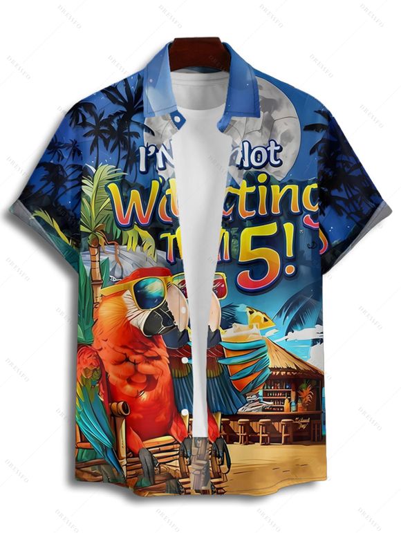 Ensemble Short de Plage Lettre et Perroquet en Couleur Unie à Manches Roulées à Cordon Deux Pièces - Bleu profond S | US 4