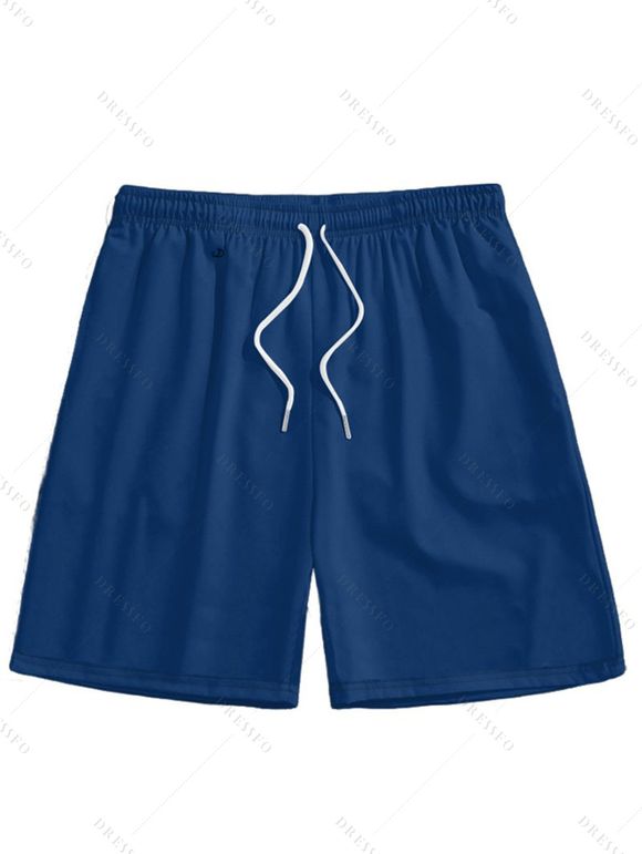 Ensemble Short de Plage Lettre et Perroquet en Couleur Unie à Manches Roulées à Cordon Deux Pièces - Bleu profond S | US 4