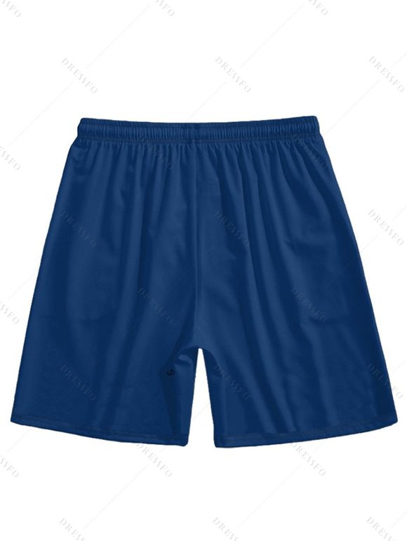 Ensemble Short de Plage Lettre et Perroquet en Couleur Unie à Manches Roulées à Cordon Deux Pièces - Bleu profond S | US 4
