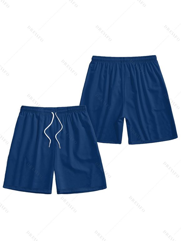 Ensemble Short de Plage Lettre et Perroquet en Couleur Unie à Manches Roulées à Cordon Deux Pièces - Bleu profond S | US 4