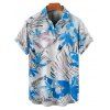 Men's Tropical Leaf Floral Print Vacation Shirt Roll Up Sleeve Button Up Beach Shirt - BLUE XL