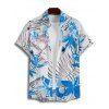 Chemise de Plage de Vacances Fleur Tropicale Imprimée Boutonnée à Manches Roulées pour Homme - Bleu 2XL
