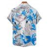 Chemise de Plage de Vacances Fleur Tropicale Imprimée Boutonnée à Manches Roulées pour Homme - Bleu 2XL