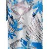 Chemise de Plage de Vacances Fleur Tropicale Imprimée Boutonnée à Manches Roulées pour Homme - Bleu 2XL