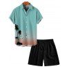 Ensemble Short de Plage Ombré Palmier Imprimé à Manches Courtes à Cordon Deux Pièces - Vert clair S | US 4