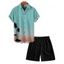 Ensemble Short de Plage Ombré Palmier Imprimé à Manches Courtes à Cordon Deux Pièces - Vert clair S | US 4
