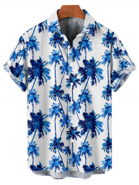 Chemise de Vacances Boutonnée Motif de Cocotier Manches Roulées à Col Relevé