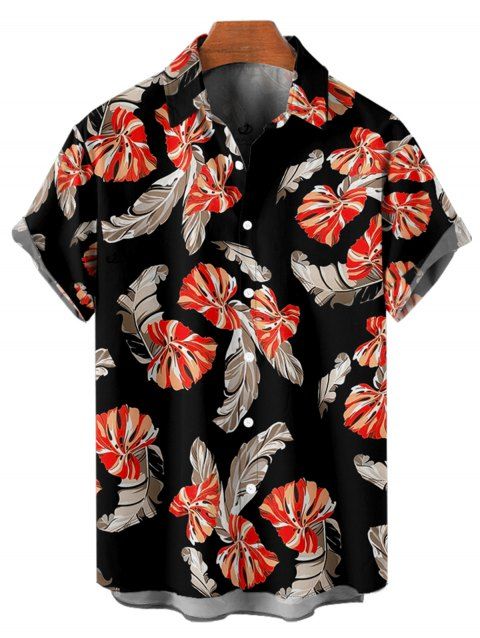 Chemise de Vacances Plante Feuille Colorée Imprimée Boutonnée à Manches Roulées pour Homme