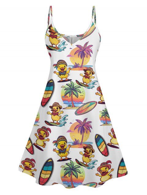 Robe D'été Ajourée à Col en V à Imprimé Arbre à Bretelles Spaghetti