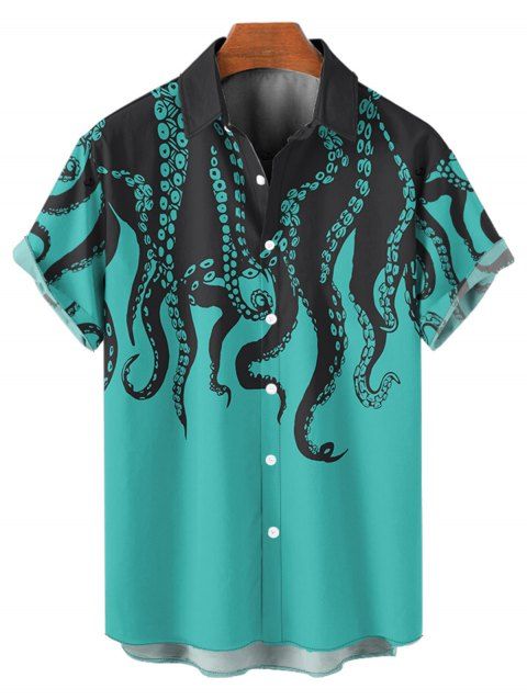 Chemise Décontractée Pieuvre avec Bouton à Manches Roulées