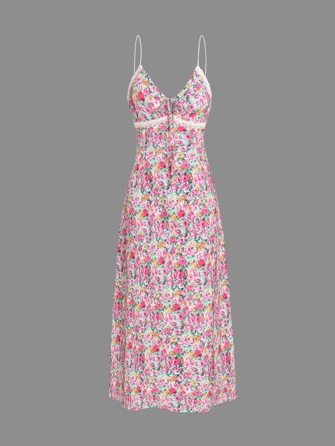 Robe Moulante Ligne A en Dentelle Insérée à Bretelle Fine