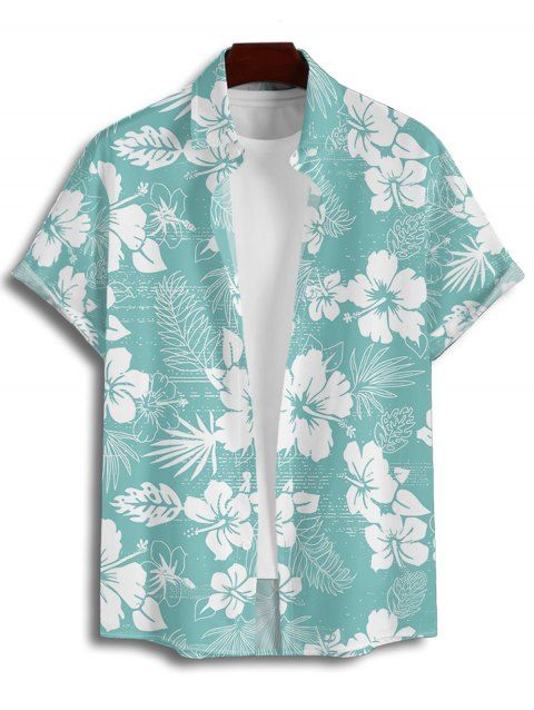 Chemise de Vacances Hibiscus Imprimée Boutonnée à Manches Courtes
