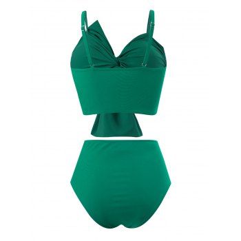 Two Piece Beach Tankini Swimsuit Solid Color Twisted Bowknot Spaghetti Strap Padded Top and Ruched Tummy Control Briefs Vacation Swimwear
