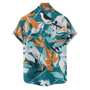 Hawaii Couple Outfit Plunging Bowknot Halter Neck Swim Top Tropical Plant Leaf Pattern Boyshorts Tankini Set and Roll Up Sleeve Shirt Vacation Outfit