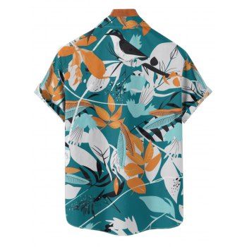 Hawaii Couple Outfit Plunging Bowknot Halter Neck Swim Top Tropical Plant Leaf Pattern Boyshorts Tankini Set and Roll Up Sleeve Shirt Vacation Outfit